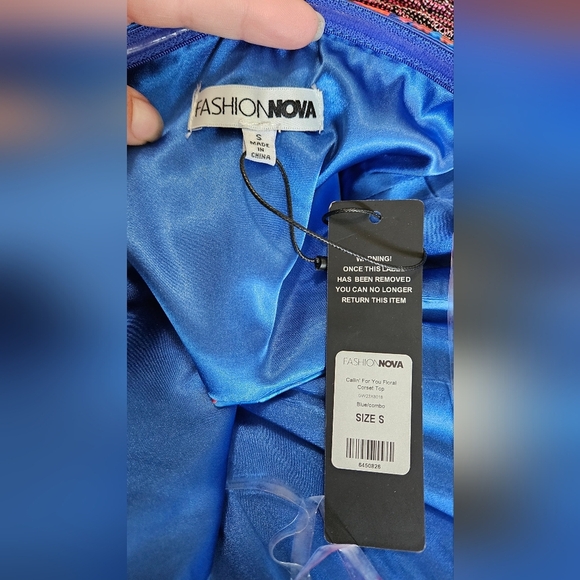 FASHION NOVA Satin Callin' For You Floral Corset Top - Blue/combo. S NWT - Picture 5 of 13